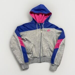 Vintage Nike Jacket Women S Gray Blue Sweatshirt Hoodie Colorblock 90s Fleece